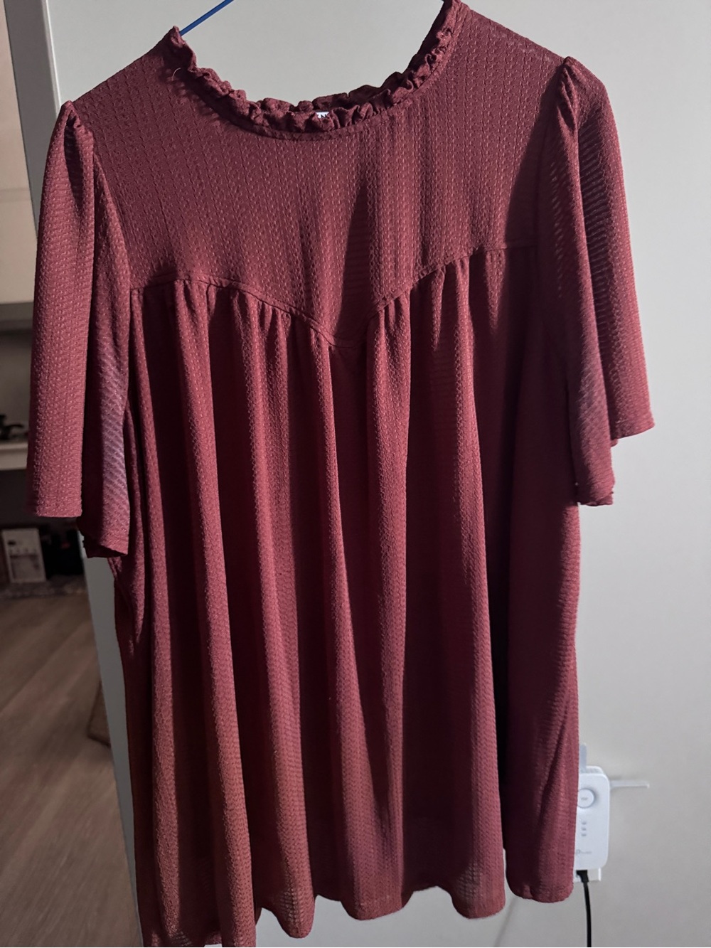 Penningtons Short Sleeve Ruffled Yoke Top in Mauve
